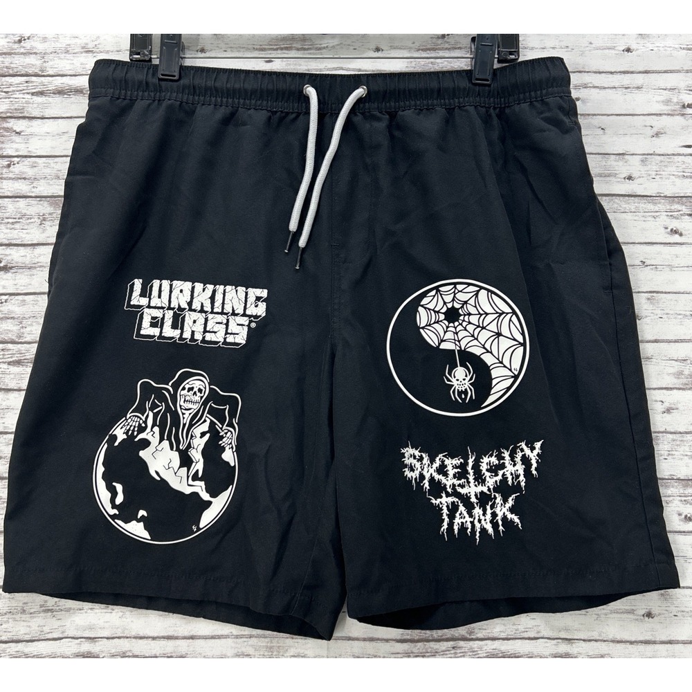 Lurking Class Board Shorts Men Large Black Graphic Sketchy Tank